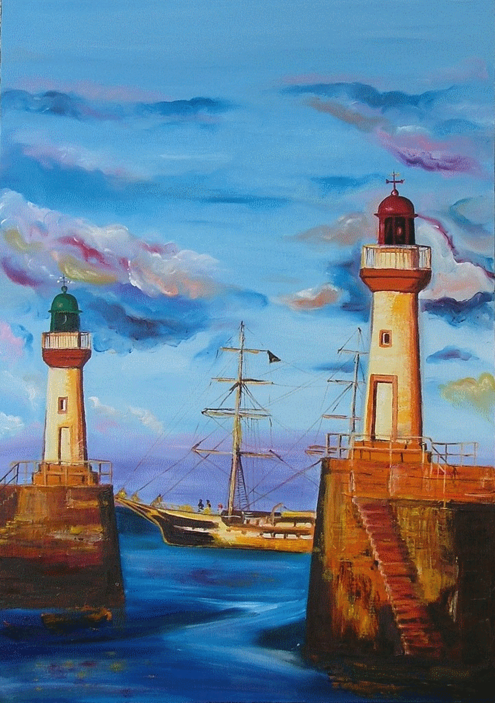 Les x de peinture à l'huile représentant des phares